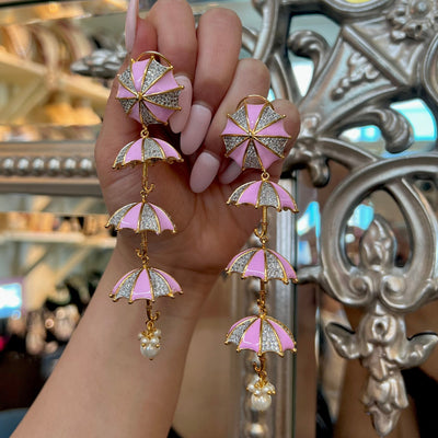 4 Layer Umbrella Pink Earrings - Indian Secrets