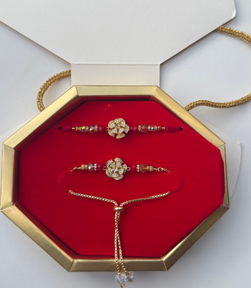 Golden Bloom Rakhi Set