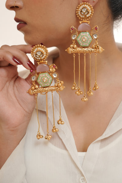 Peacock Enamel Temple Jhumkas