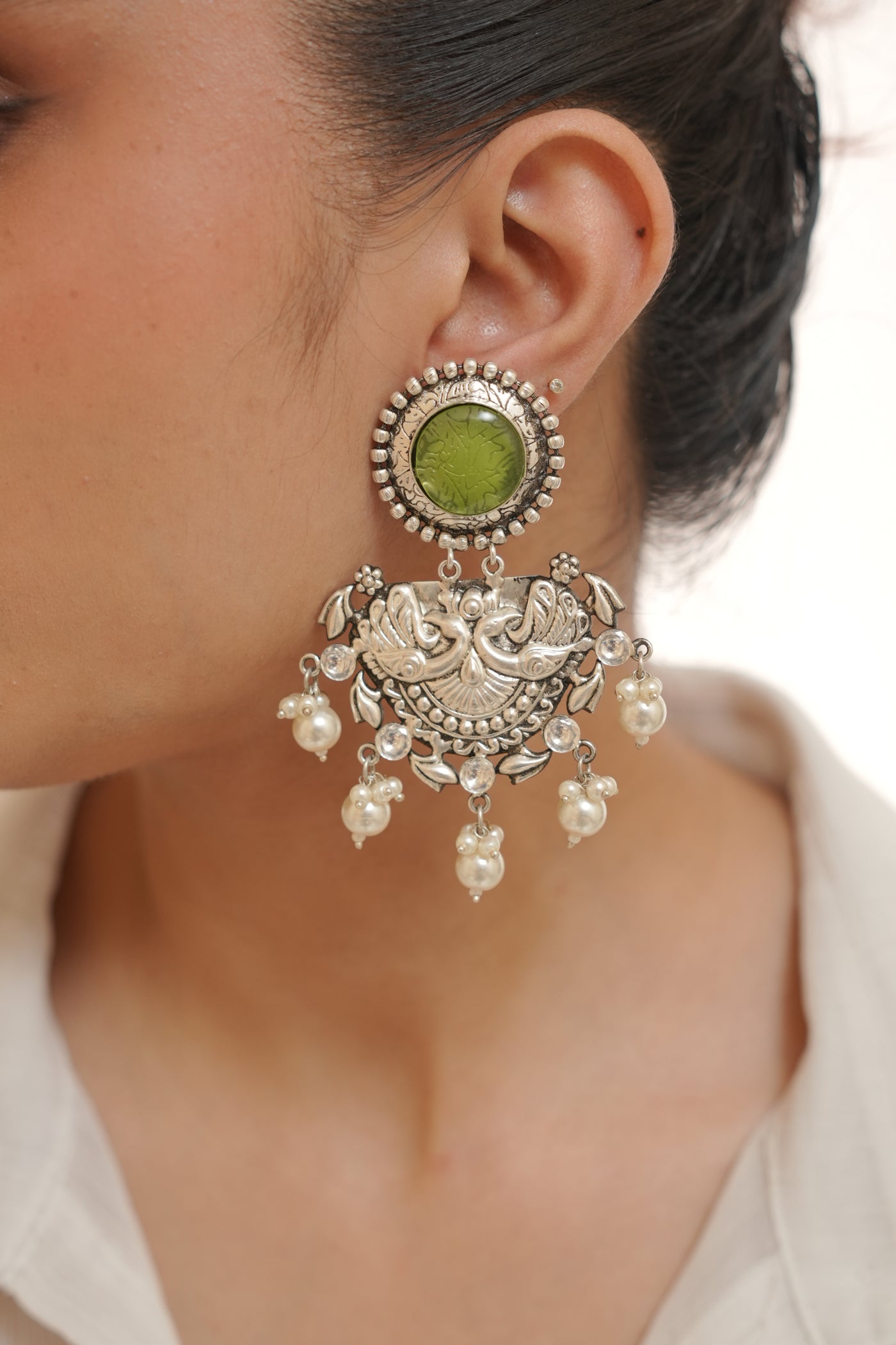 Mayura Vrindavan Silver Earrings