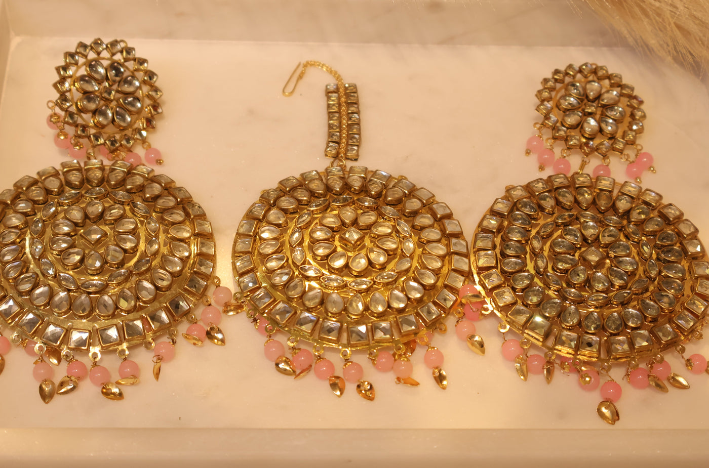 Traditional look Kundan Earrings with Tikka - Indian Secrets