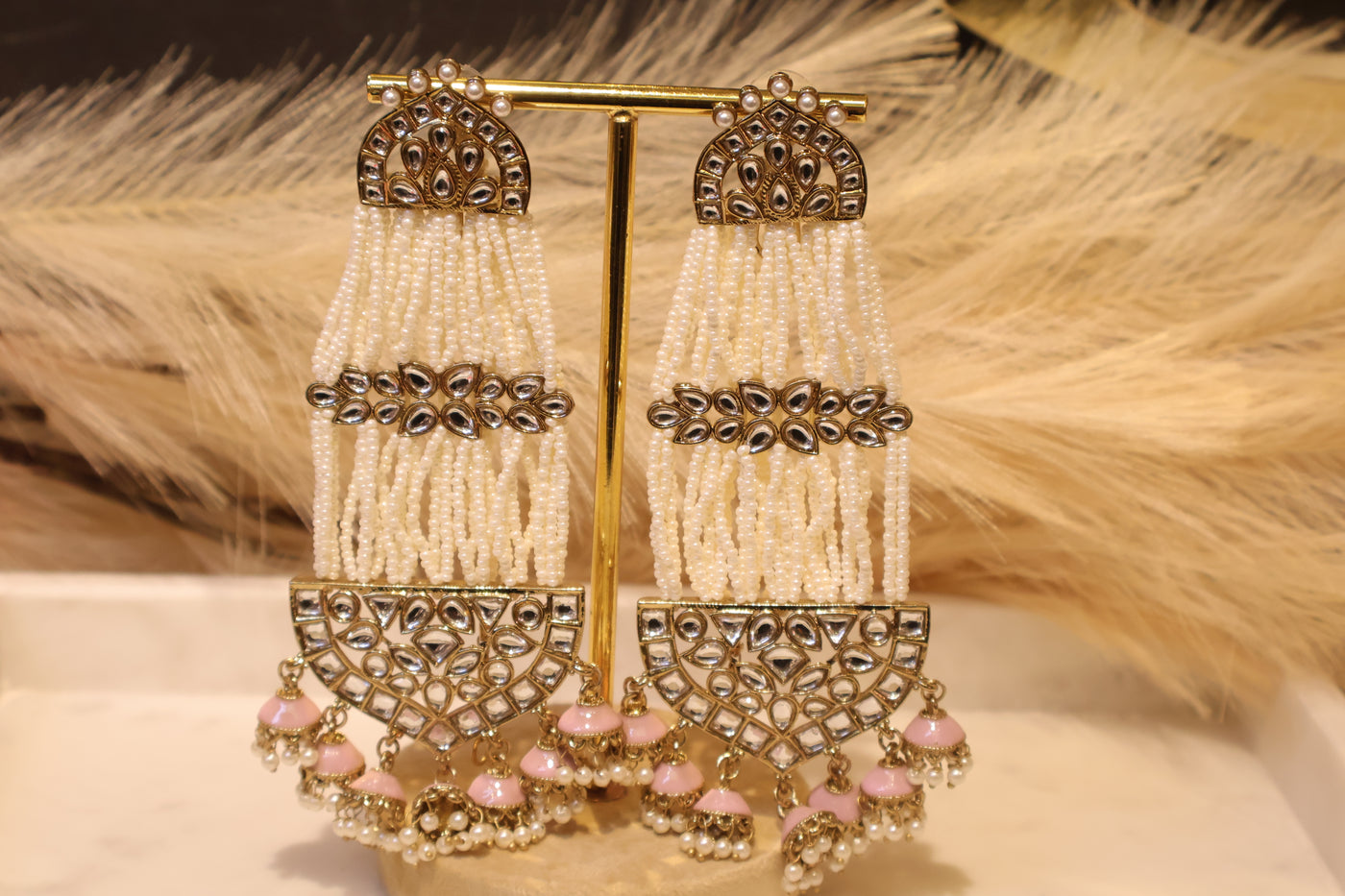 Paasa Shaped earrings with pearl strings - Indian Secrets