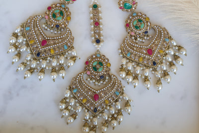 Jhilmil-Antique multicolor earring with tikka - Indian Secrets