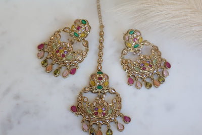 Zehan Multicolor Tikka Earrings set - Indian Secrets