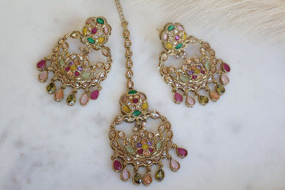 Zehan Multicolor Tikka Earrings set - Indian Secrets