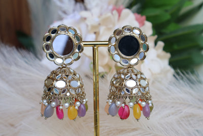 Antique Mirrored Jhumki with Tikka& Sahare - Indian Secrets