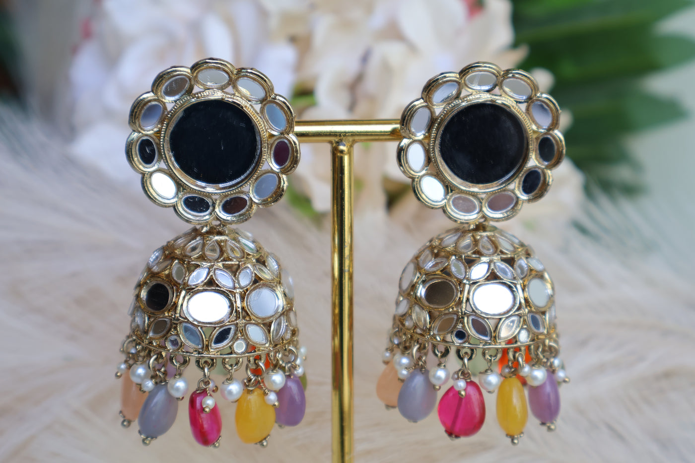 Antique Mirrored Jhumki with Tikka& Sahare - Indian Secrets