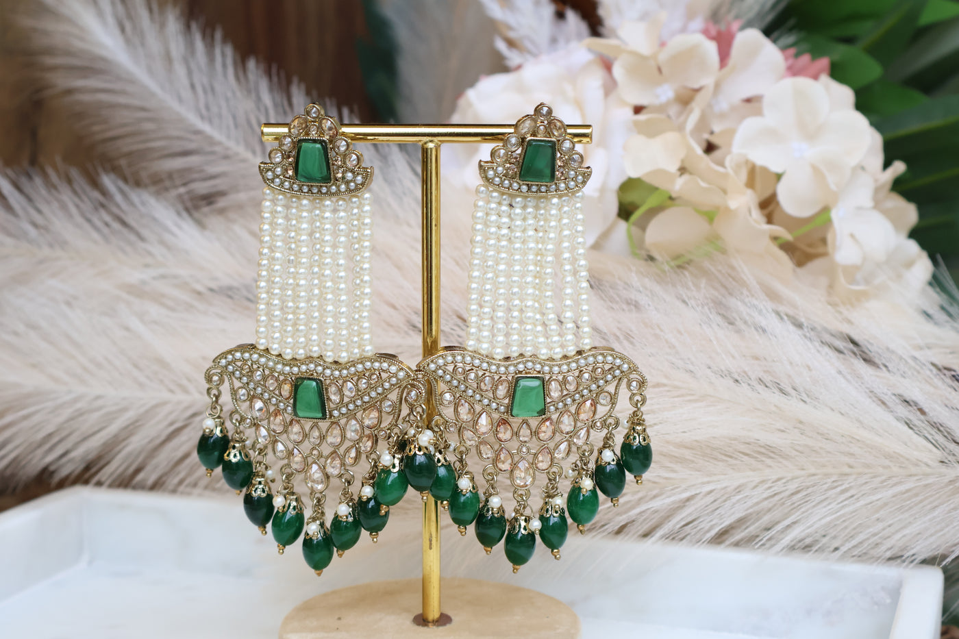 Green Bollywood Long earrings - Indian Secrets