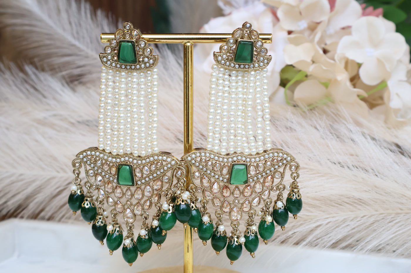 Green Bollywood Long earrings - Indian Secrets