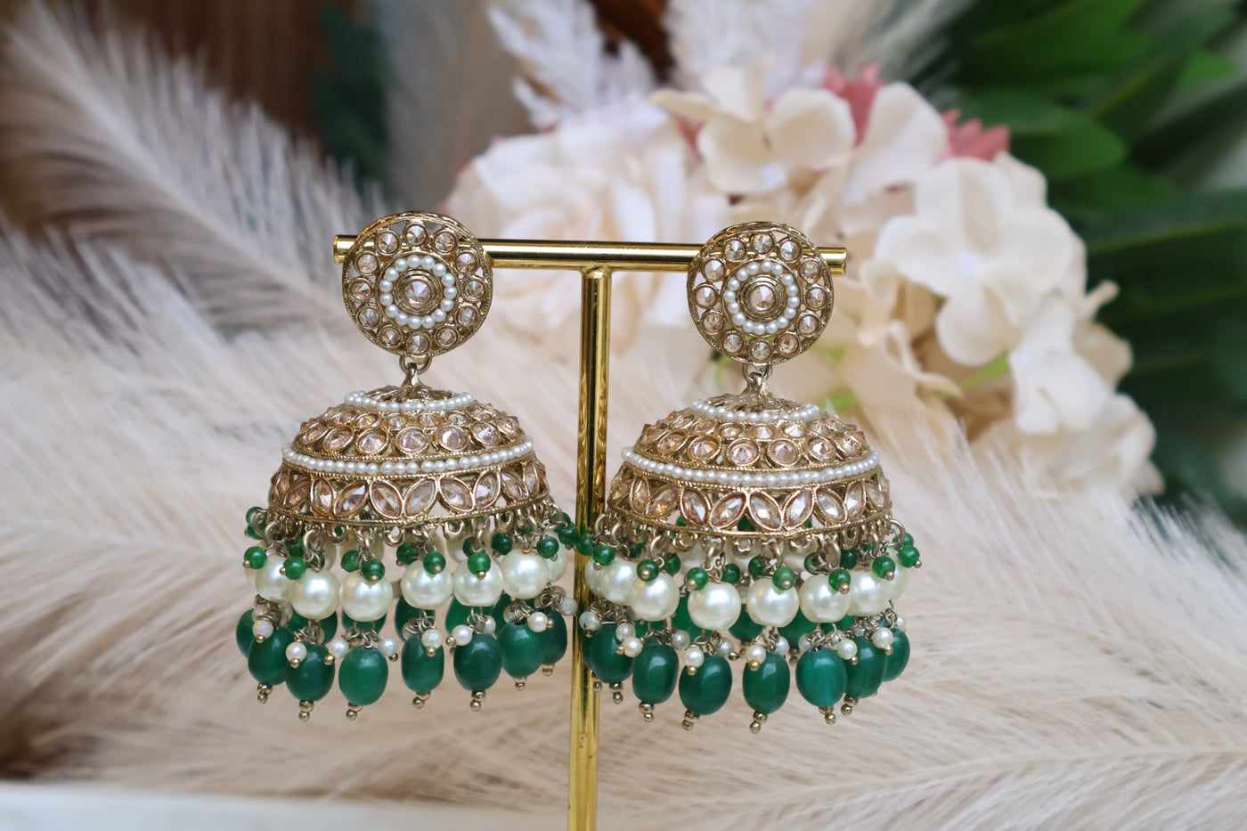 Raavi Green Large Reverse-AD Jhumka with Tikka - Indian Secrets