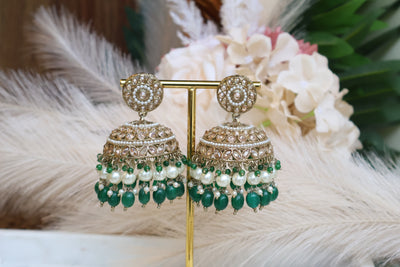 Raavi Green Large Reverse-AD Jhumka with Tikka - Indian Secrets