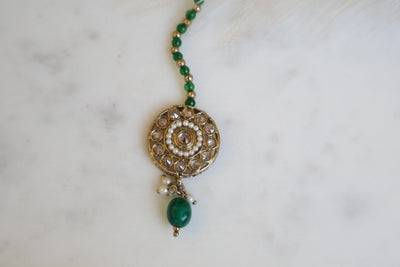 Raavi Green Large Reverse-AD Jhumka with Tikka - Indian Secrets