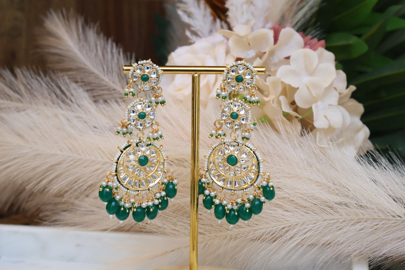 Kundan 3 Layered long partywear Earring - Indian Secrets