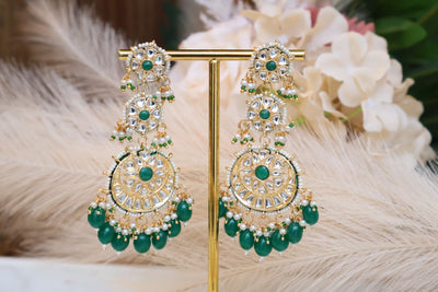 Kundan 3 Layered long partywear Earring - Indian Secrets