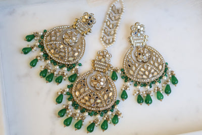 Suhana Long Green Earring with Tikka - Indian Secrets