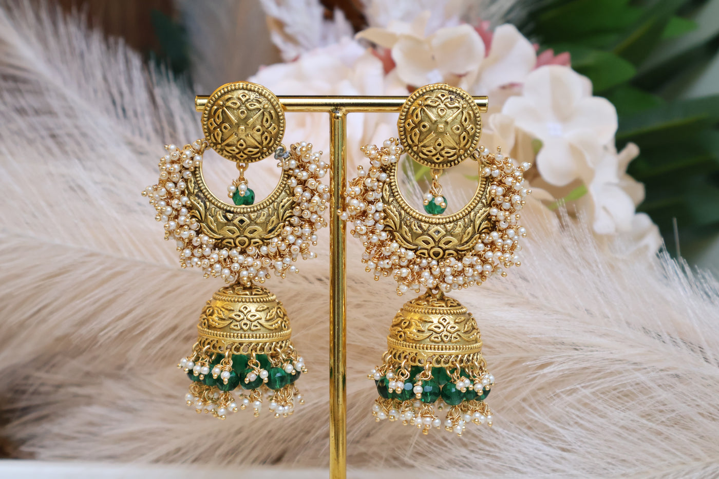 Traditional Gold Plated Jhumki with Tikka - Indian Secrets