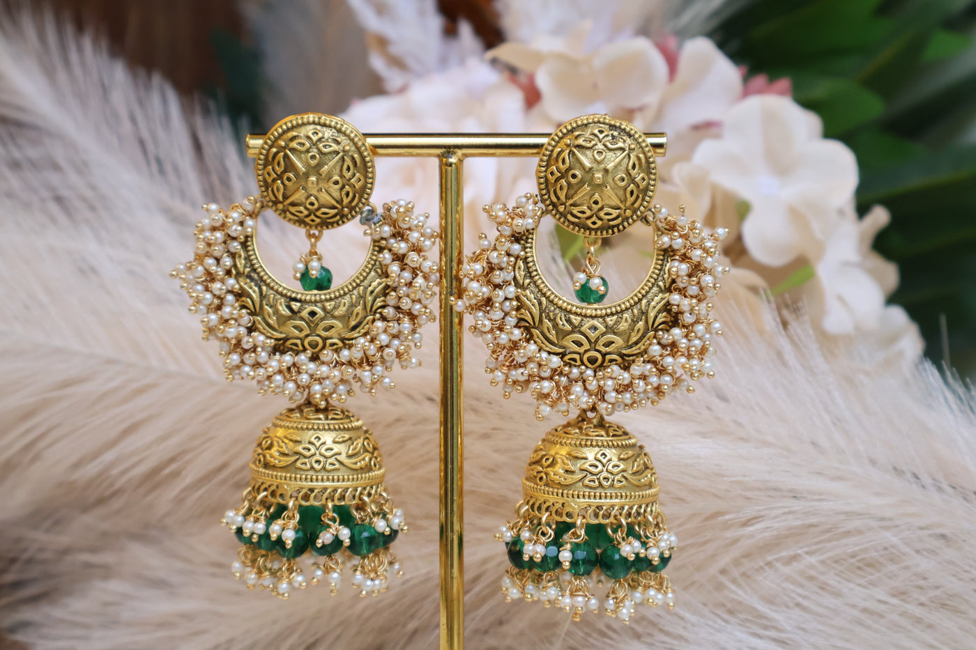 Traditional Gold Plated Jhumki with Tikka - Indian Secrets