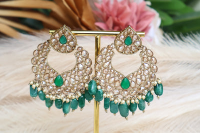 Shalini Earrings Reversed AD- Green - Indian Secrets