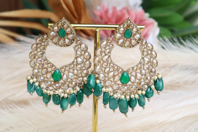 Shalini Earrings Reversed AD- Green - Indian Secrets