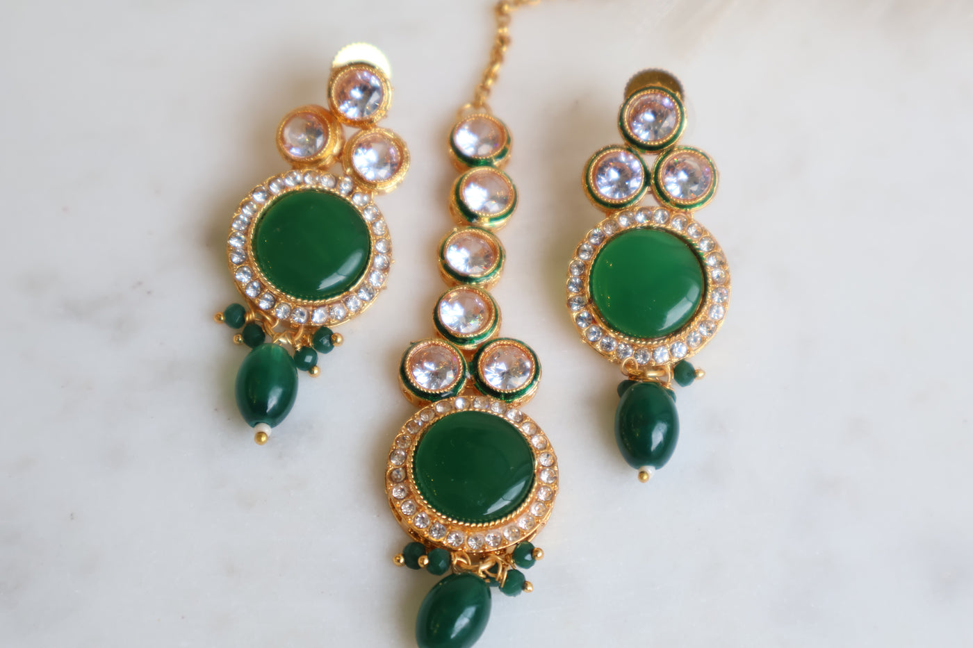 Kempu Green Stone earrings - Indian Secrets