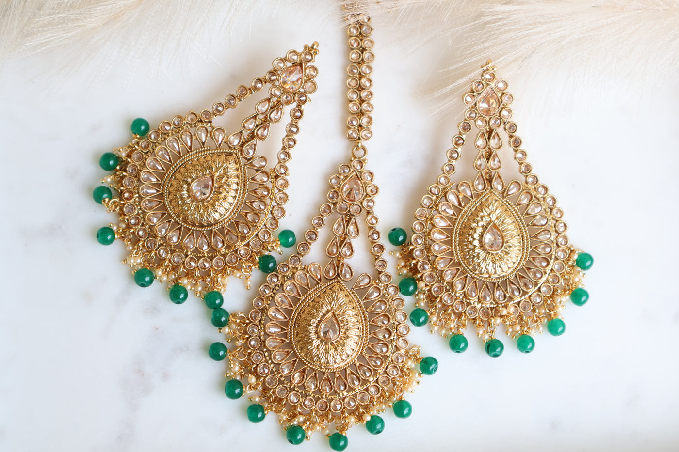 Anaya Gold Plated Green Earrings - Indian Secrets