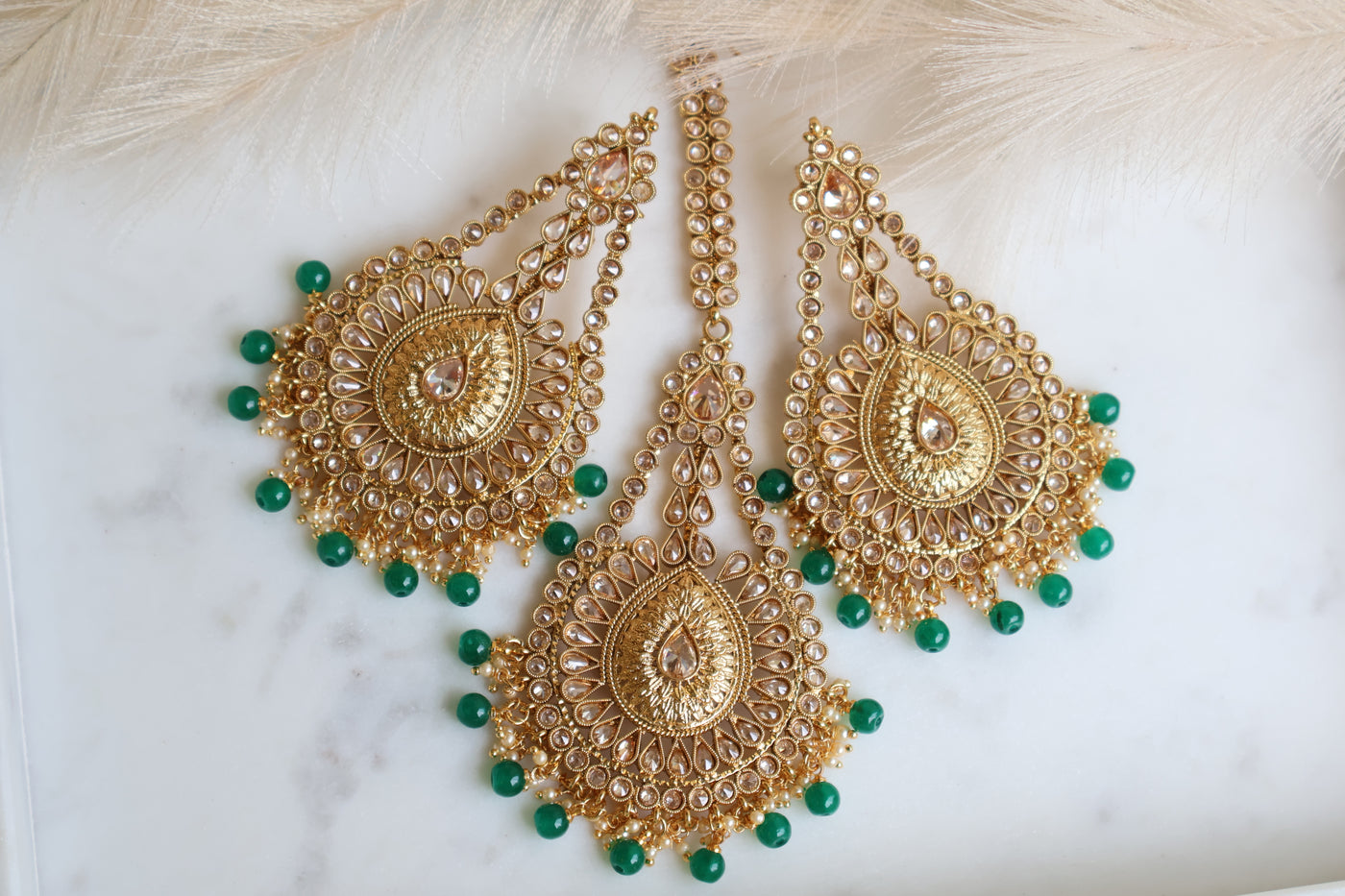 Anaya Gold Plated Green Earrings - Indian Secrets