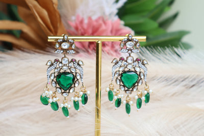 American Diamond Green Earrings - Indian Secrets