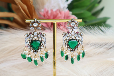 American Diamond Green Earrings - Indian Secrets