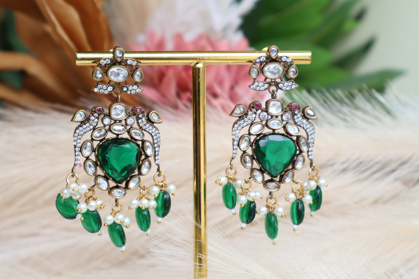 American Diamond Green Earrings - Indian Secrets