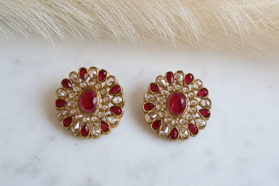 Hina Round Dark Pink Stud - Indian Secrets