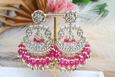 Kundan Long Pink Earring with Pearls - Indian Secrets