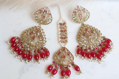 Chandni Dark Pink earring with tikka - Indian Secrets