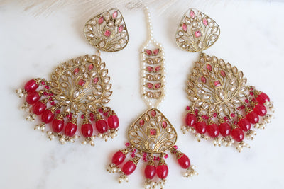 Chandni Dark Pink earring with tikka - Indian Secrets