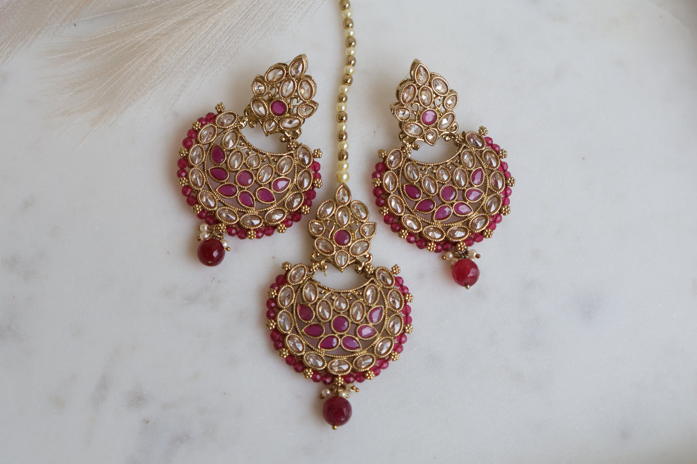 Aheli Chandbali Traditional Earrings with tikka - Indian Secrets