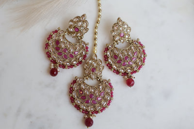 Aheli Chandbali Traditional Earrings with tikka - Indian Secrets