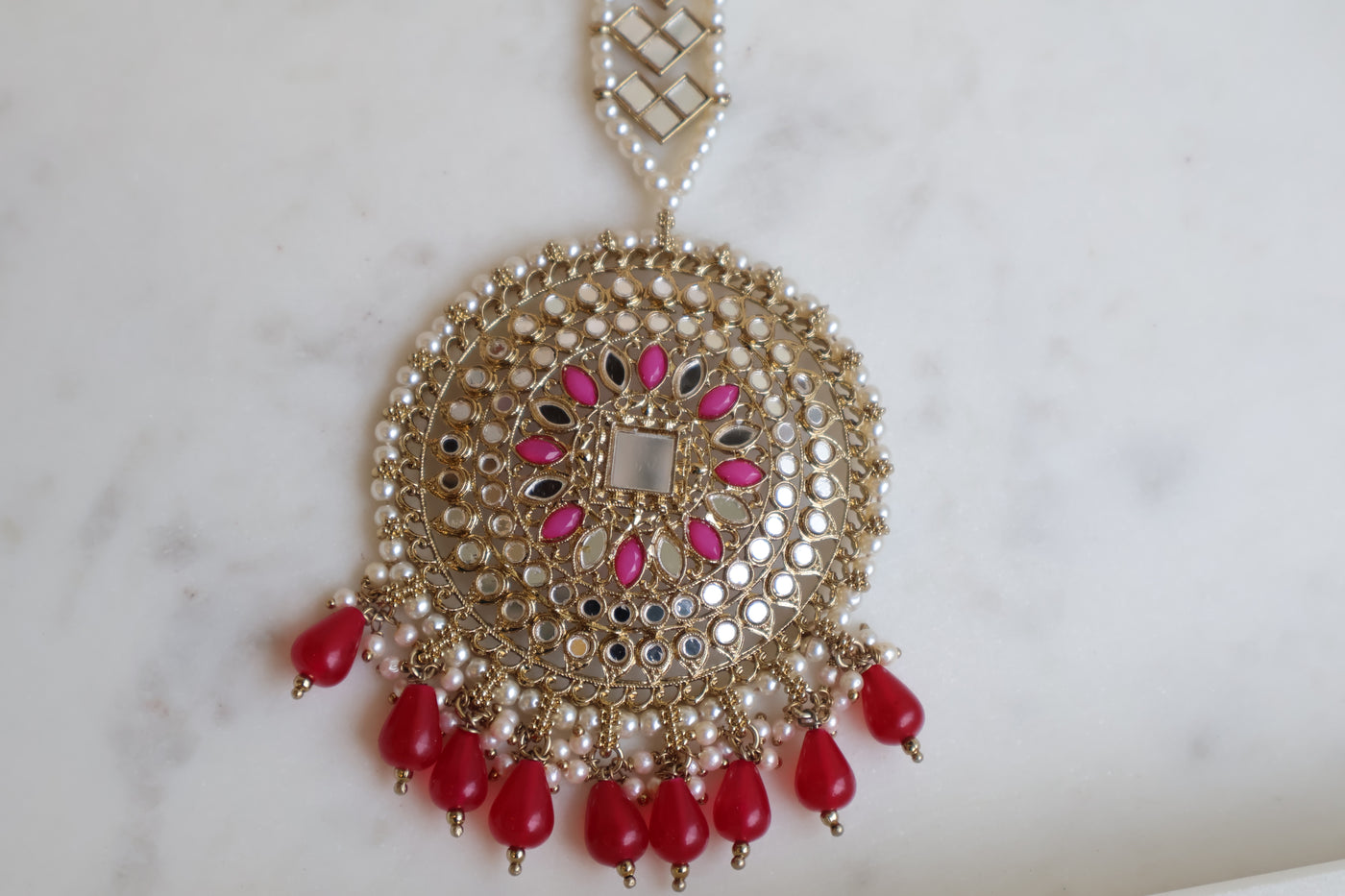 Pink Jhumka Alluring with Big sized Tikka - Indian Secrets