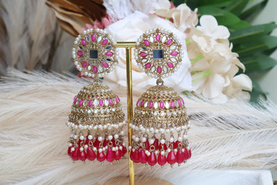 Pink Jhumka Alluring with Big sized Tikka - Indian Secrets