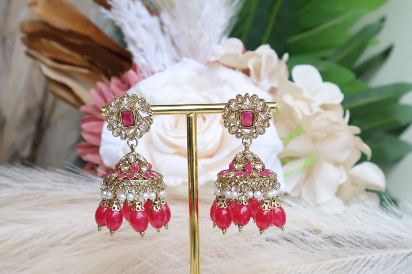 Geet Pink Jhumka With Tikka - Indian Secrets