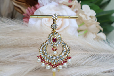 Glamorous Pink Kundan Long Earring with Tikka - Indian Secrets