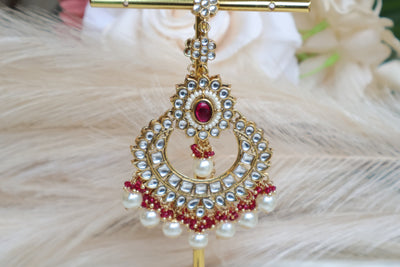 Glamorous Pink Kundan Long Earring with Tikka - Indian Secrets