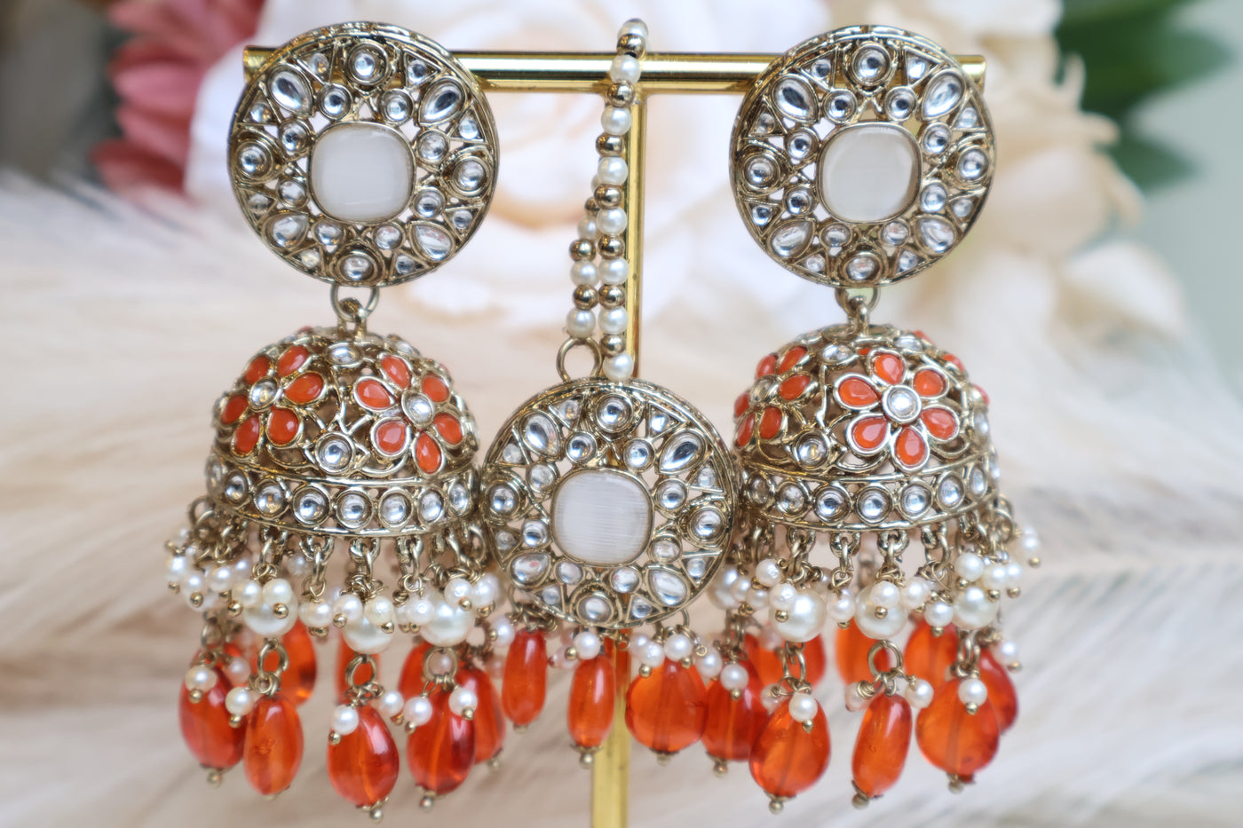 Ekam Orange Jhumka with Tikka - Indian Secrets