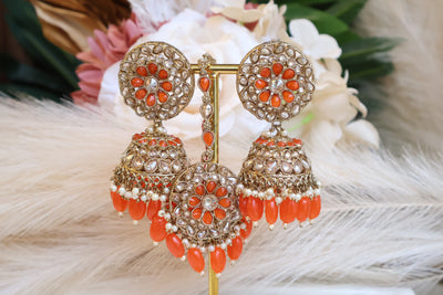 Antique Orange Reversed AD Jhumki - Indian Secrets