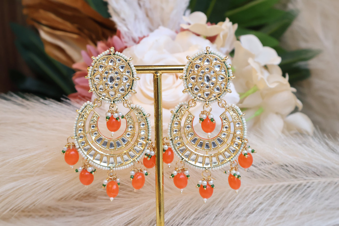 Orange Earring in Kundan - Indian Secrets