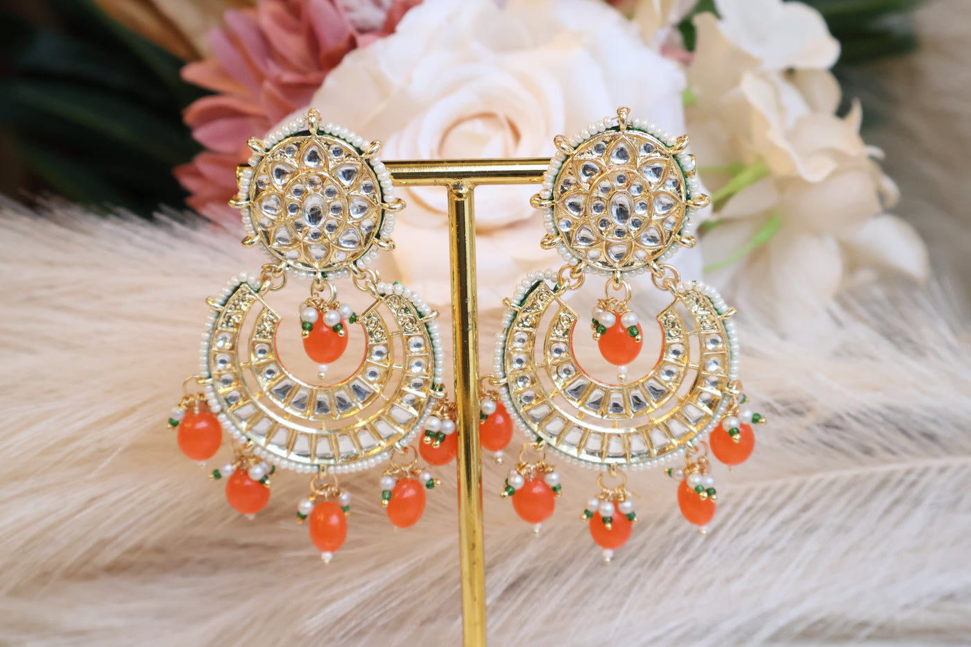 Orange Earring in Kundan - Indian Secrets