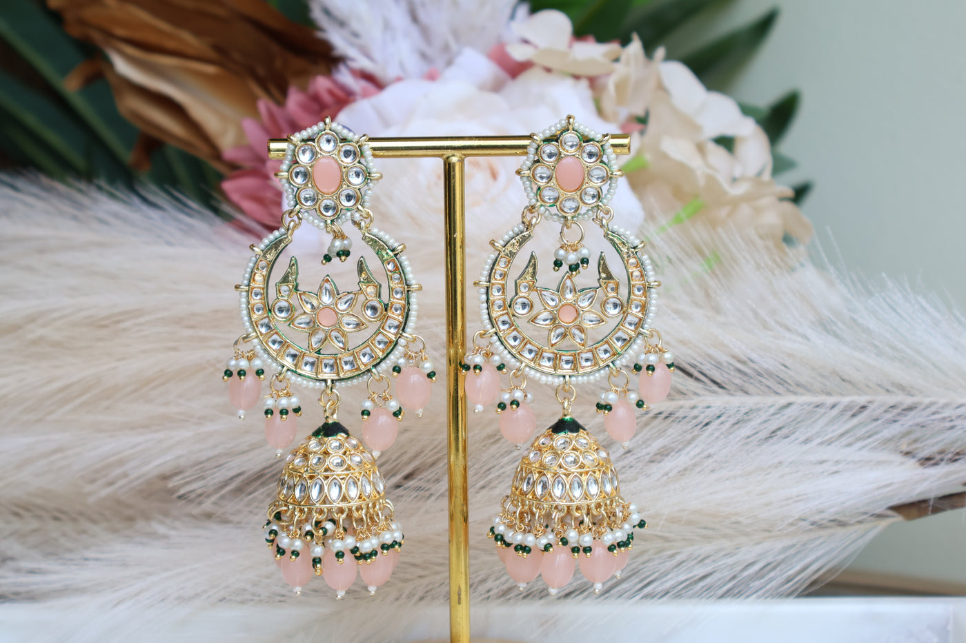 Yashwani Kundan Peach Earring and Tikka - Indian Secrets