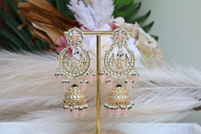 Yashwani Kundan Peach Earring and Tikka - Indian Secrets