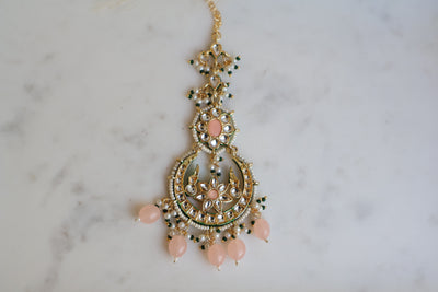 Yashwani Kundan Peach Earring and Tikka - Indian Secrets