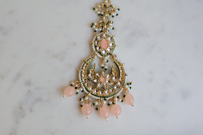 Yashwani Kundan Peach Earring and Tikka - Indian Secrets