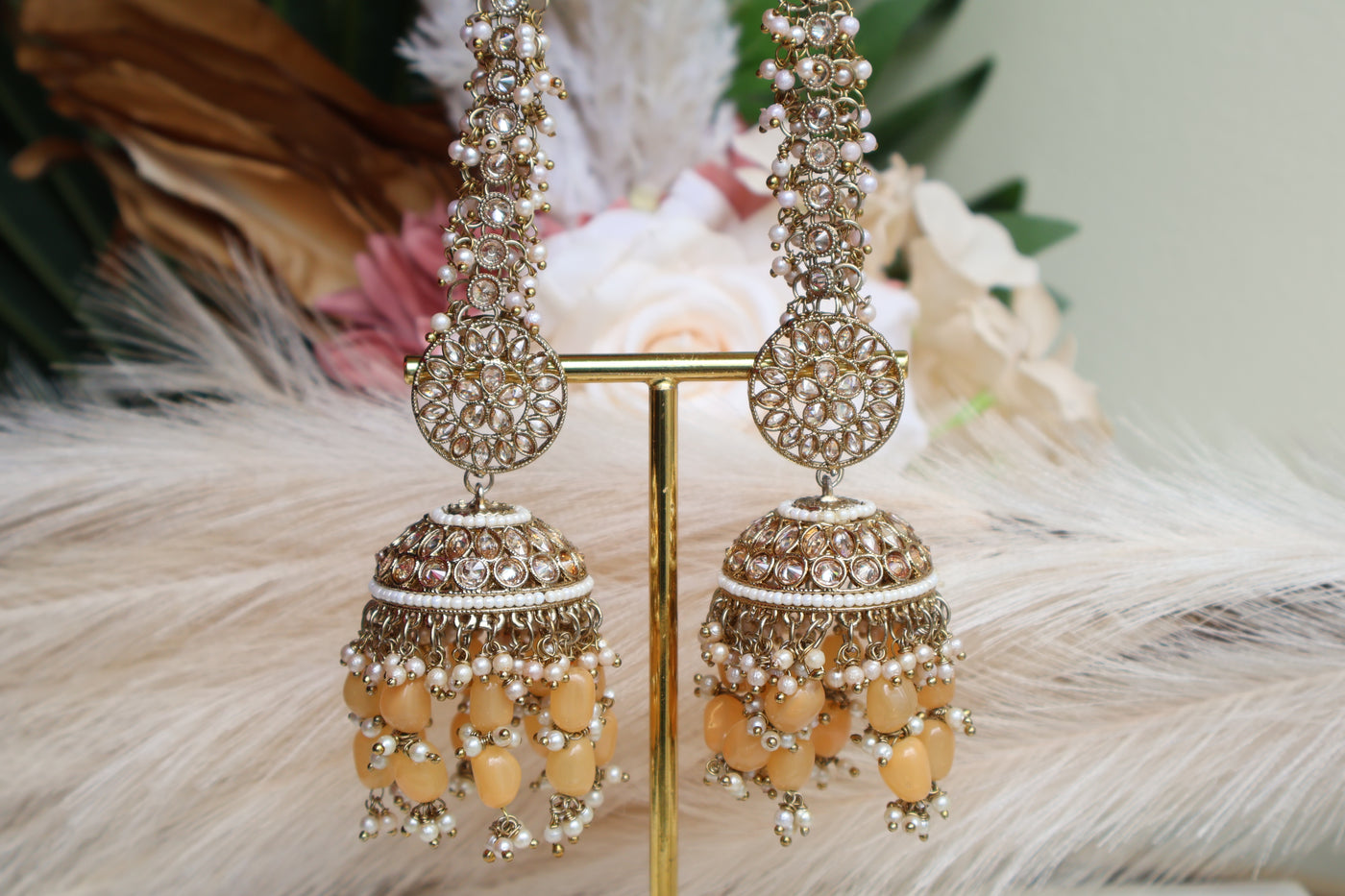 Ethnic Style Mustard Jhumki with attached Saharey - Indian Secrets