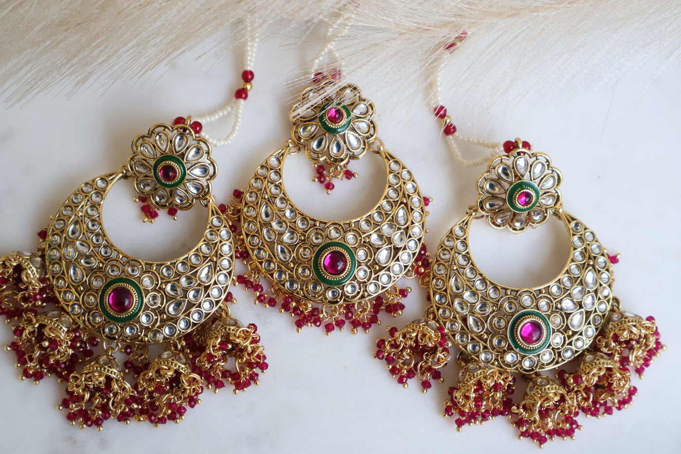 Rehmaan Chandbali Kundan Earring with tikka - Indian Secrets